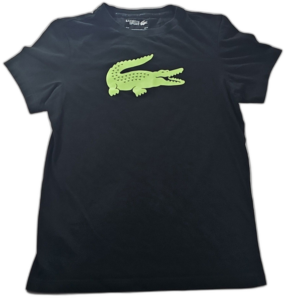 Lacoste Sport Crocodile Logo Graphic T-shirt Men Size M Black Short Sleeve